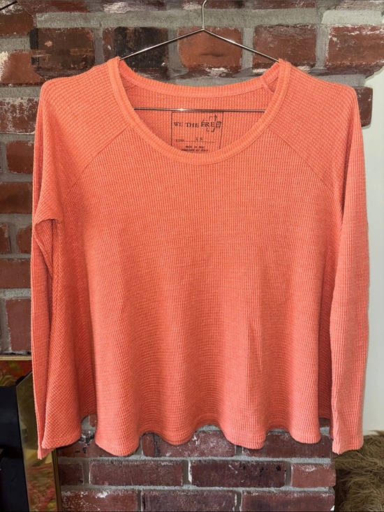 We The Free Tops - We The Free Swing Top Coral-Orange Waffle Knit Thermal Long Sleeve Crop Top XS